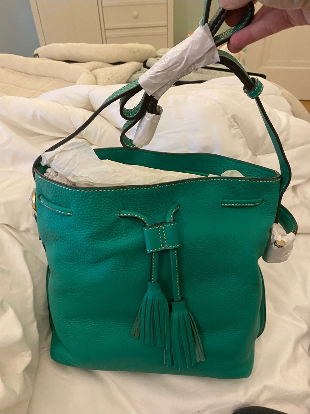 Boden brand green leather nwot large crossbody purse - Picture 5 of 9